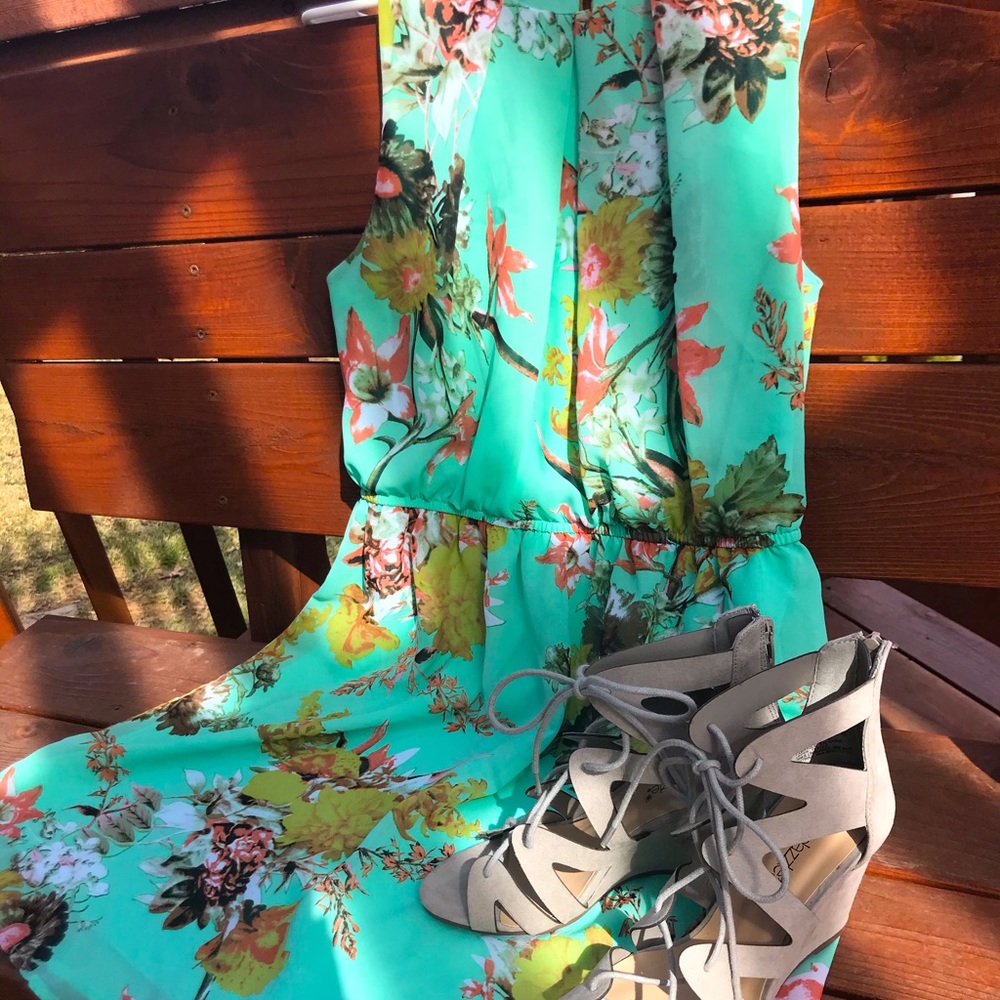 Mint and floral chiffon dress